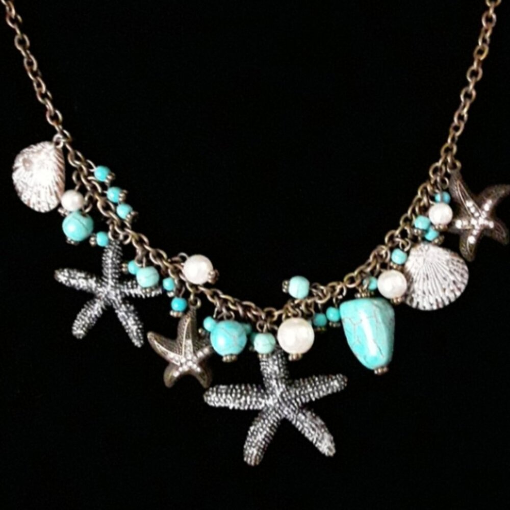 Gemstone Starfish Necklace & Earrings Set